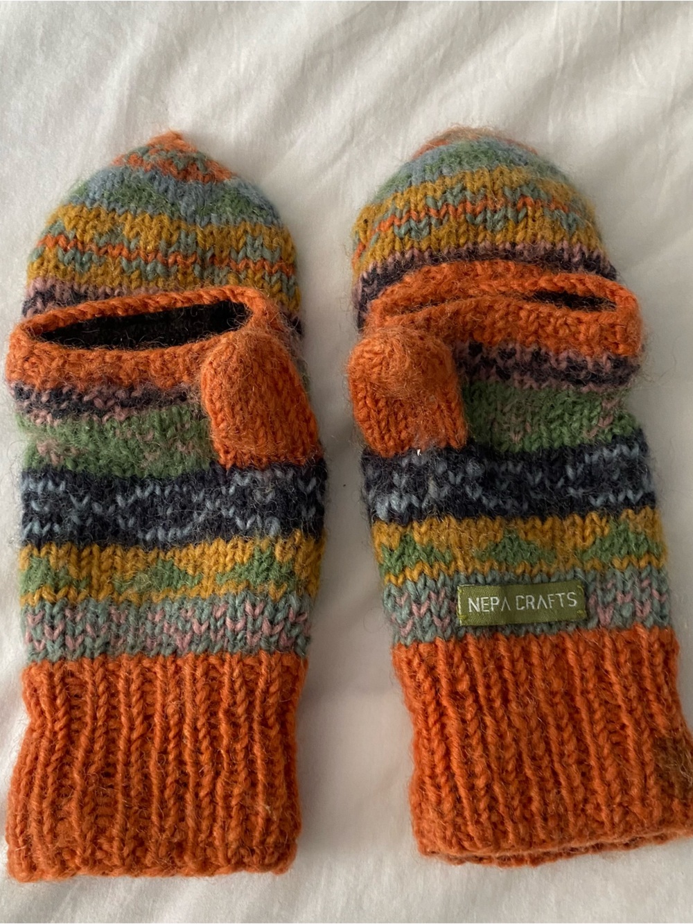 Nepa Crafts Mittens Womens OS Wool Exterior Polyester Lined Colorful Knit Flap